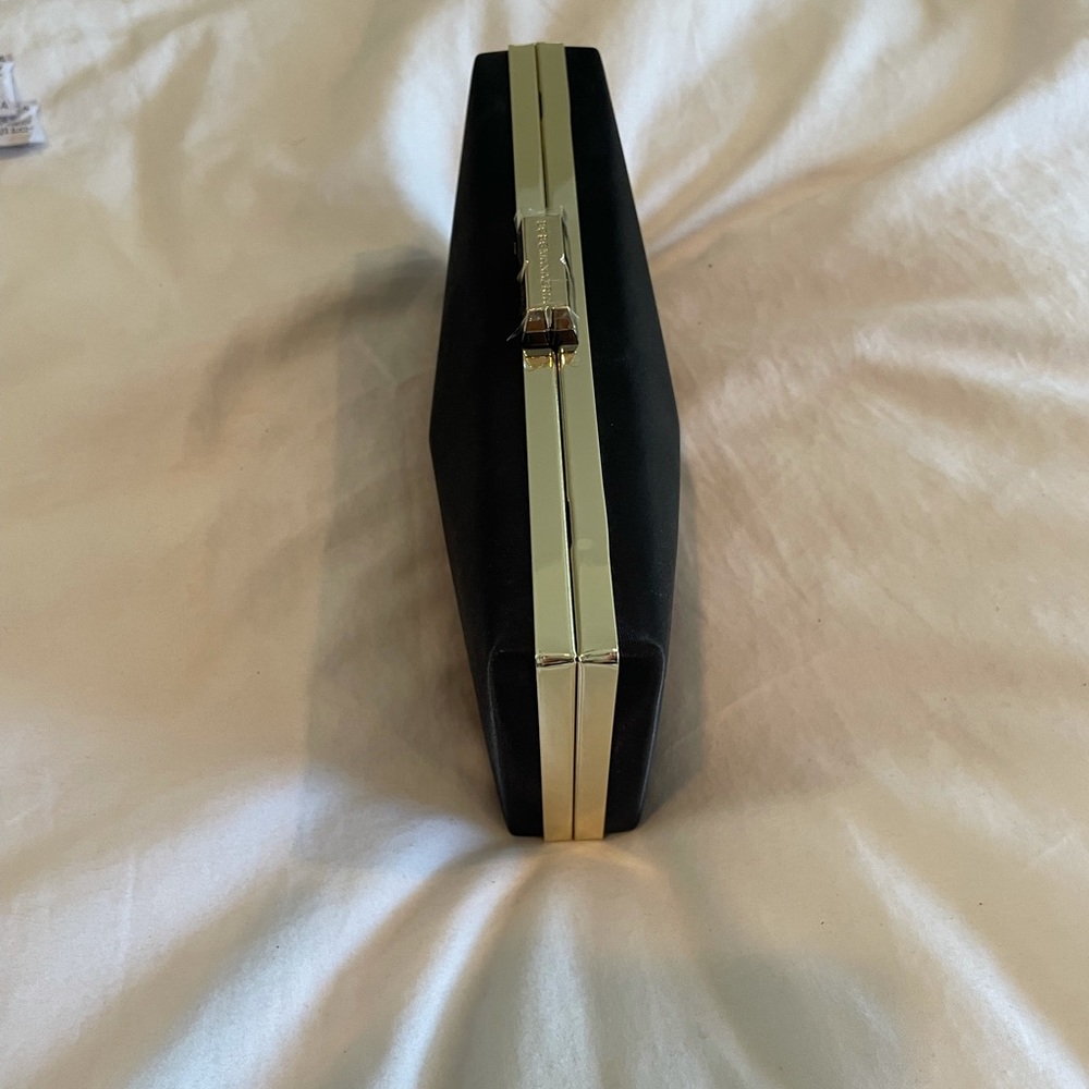 BCBG black evening satin clutch